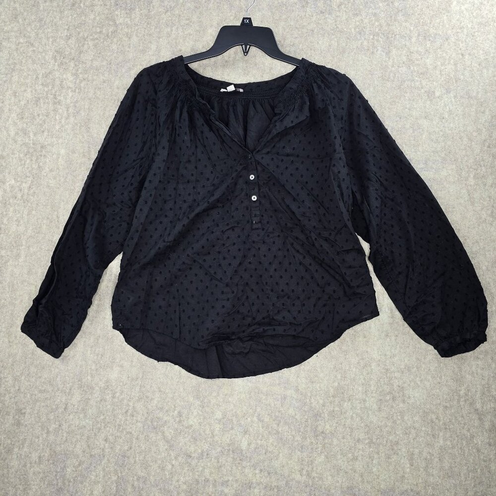 Loft Outlet Womens Black Swiss Dot Blouse Size XL 100% Cotton